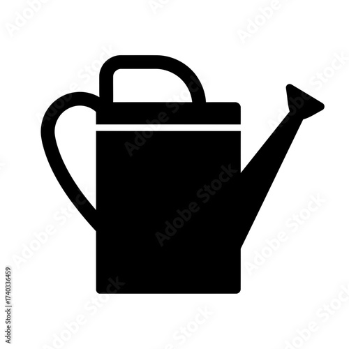 Black silhouette of a watering can, a gardening tool used for irrigation.