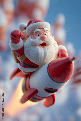 santa claus riding a rocket