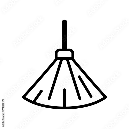 Stylized icon of a broom with a short handle and wide, flared bristles.