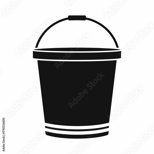 A simple black silhouette of a bucket with a handle and decorative stripes at the bottom.