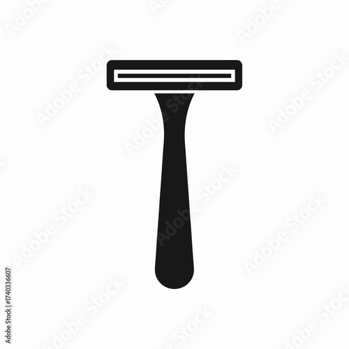 Black silhouette icon of a classic disposable razor for shaving.