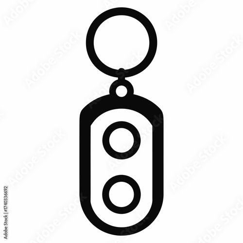 Black and white line art icon of a simple key fob with two buttons and a key ring.
