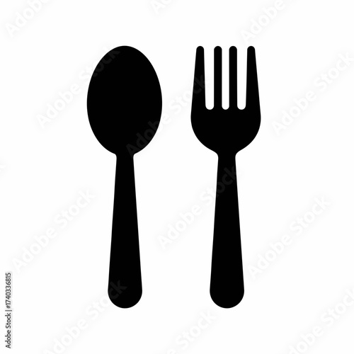 Black silhouette of a spoon and fork, commonly used for eating meals.