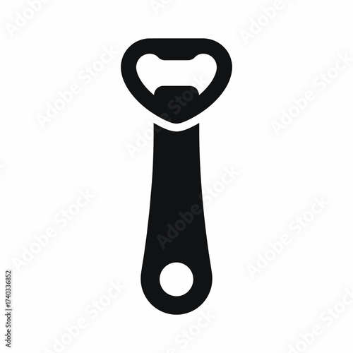 Black silhouette of a classic bottle opener tool for opening beverage caps, isolated on a white background.