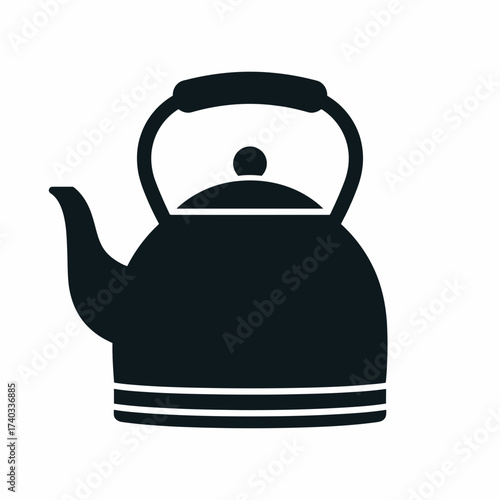 Black silhouette of a teapot with a curved spout and handle.