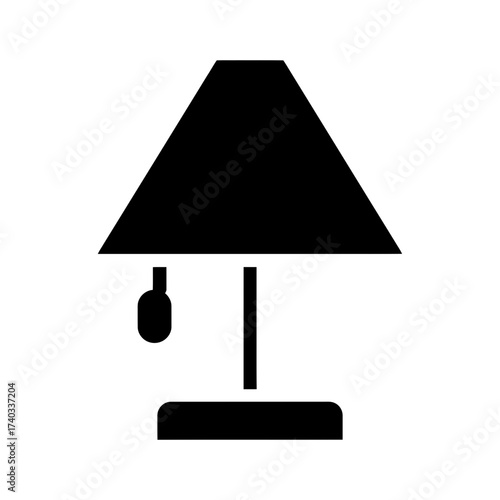 A simple black silhouette of a table lamp with a pull chain.