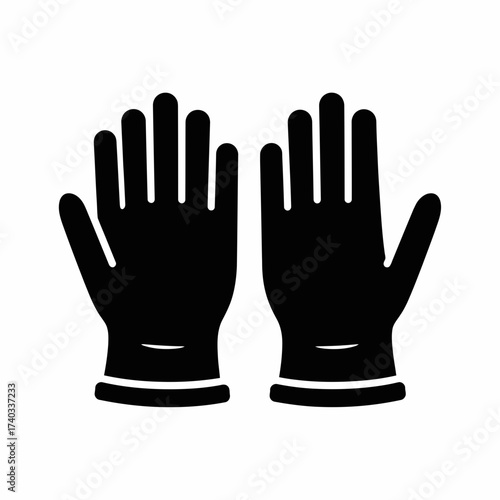Black silhouette of two gloves, likely for protection or work, against a white background.