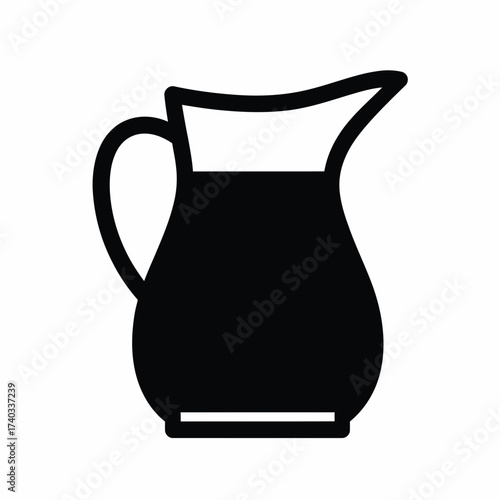 A simple black silhouette icon of a glass pitcher or jug filled with liquid on a white background.