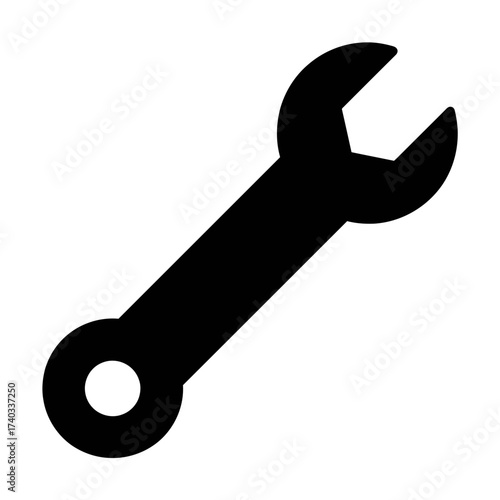 A simple black silhouette icon of a wrench or spanner tool on a white background.