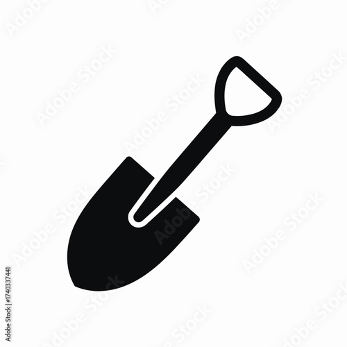 A simple black silhouette icon of a garden spade or shovel with a D-handle, isolated on a white background.