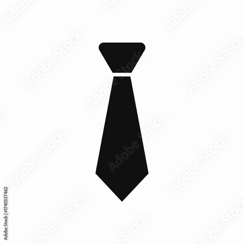 Black necktie silhouette icon on a white background, representing formal wear, professional attire, and elegant fashion accessory.