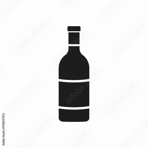 A simple black silhouette icon of a wine bottle with a label, isolated on a plain white background.