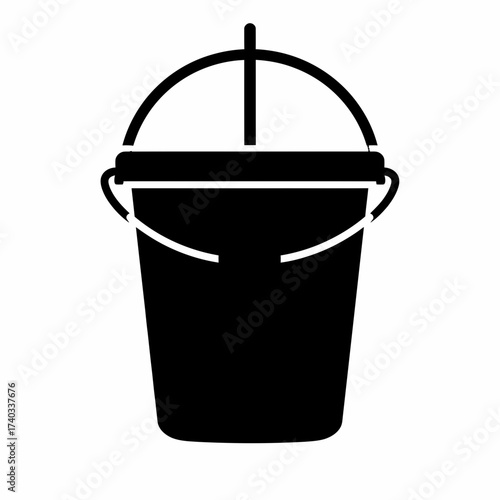 A simple black silhouette icon of a bucket with an upright handle on a white background.