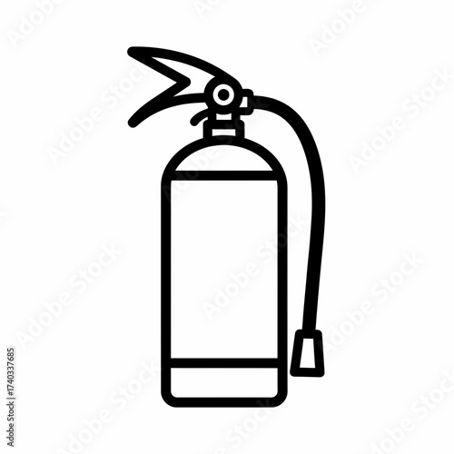 Black and white outline illustration of a fire extinguisher, a safety device.