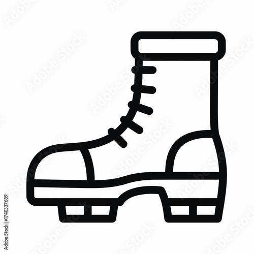 A simple black and white line art icon of a single high-ankle boot with laces and a thick sole.