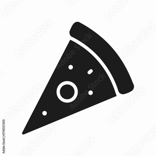 Black and white illustration of a pizza slice, showing toppings and crust details.
