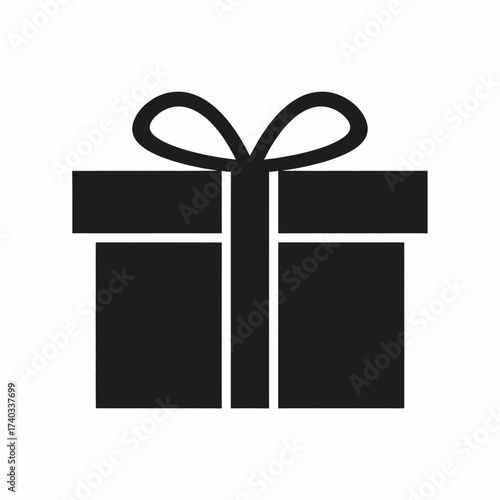 A simple, minimalist black icon representing a gift box with a ribbon tied in a bow.