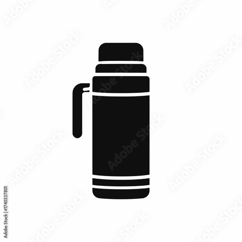 Black silhouette icon of a thermos bottle with a handle, isolated on a white background.