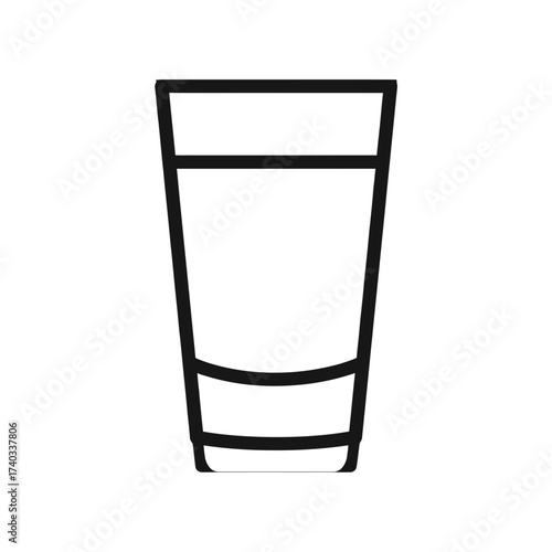 A simple black and white line drawing of a tall glass with a thick base and rim.