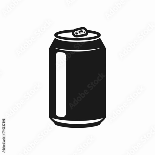 Simple black silhouette of an aluminum beverage can with a pull tab, isolated on a white background, representing a generic drink container.
