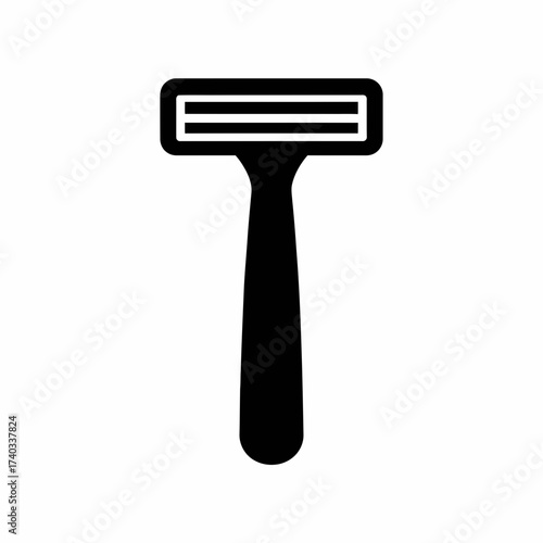 A simple black silhouette of a disposable razor with a white background.