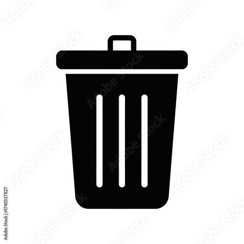 Black trash can icon with a lid and handle, perfect for waste disposal.