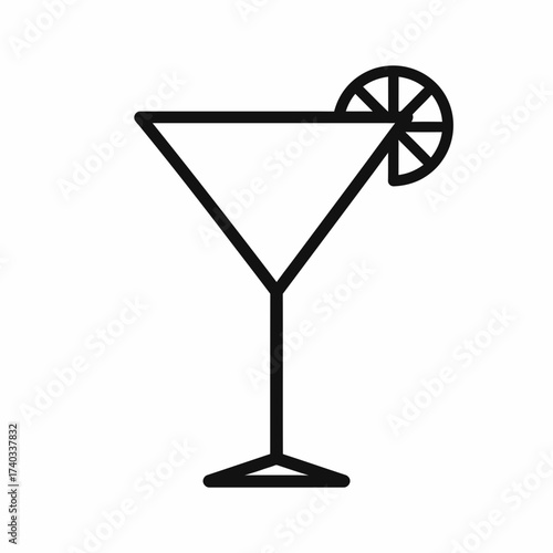 A minimalist line art illustration of a martini glass with a lemon slice garnish.