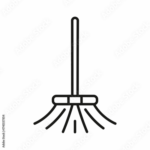 Line drawing of a broom with a long handle, used for sweeping floors.