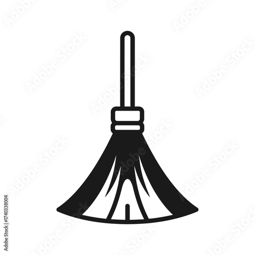 Simple black and white icon of a broom, a common cleaning tool.