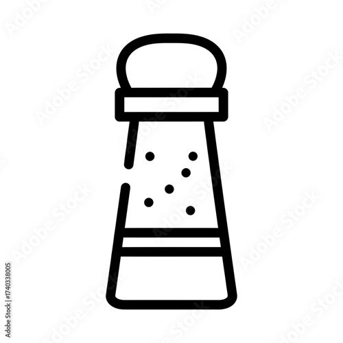 Black and white line art illustration of a salt shaker, a kitchen utensil.