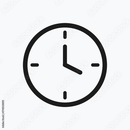 A minimalist black outline icon of a clock face with two hands on a white background, representing time or a deadline.