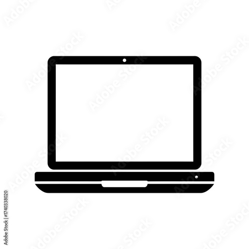 A simple black and white icon representing an open laptop computer with a blank screen.