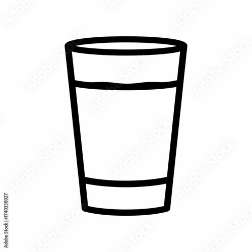 Simple line art drawing of a glass filled with a clear liquid, depicted with a clean and minimalist outline on a white background.