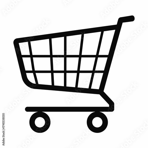 Black and white image of a shopping cart on a white background.