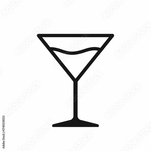 A simple black line icon of a classic martini glass filled with a cocktail on a white background.