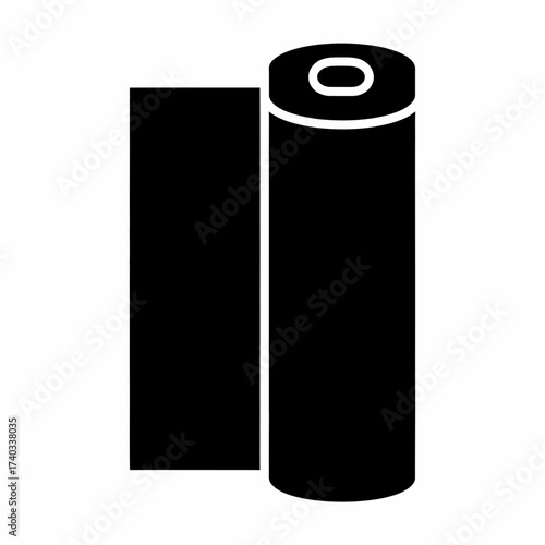A black silhouette of a roll of material, partially unrolled, showing its cylindrical shape and hollow core.