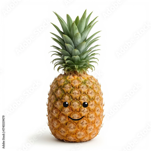 A cheerful pineapple with a drawn-on face brings joy to the viewer with its playful design.