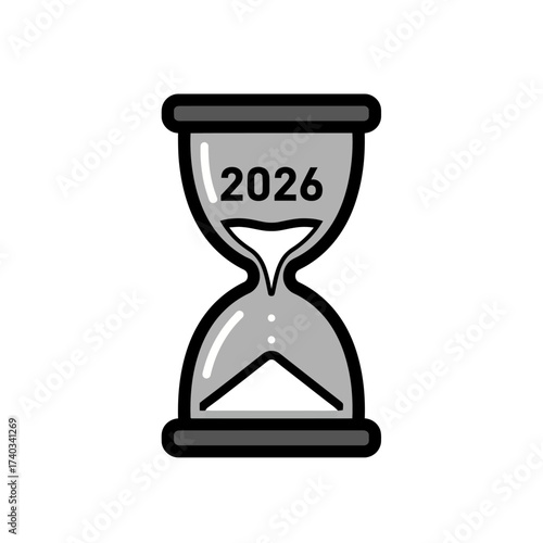 Hourglass with 2026 displayed inside symbolizing time passing towards the year.