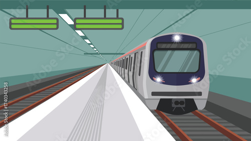 Modern Subway Train Approaching on a Platform in an Underground Station metro