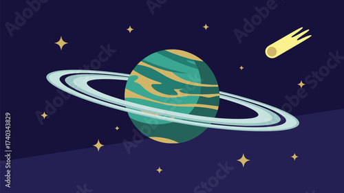 Ringed Planet in Space with Stars and a Comet saturn cosmos
