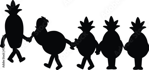 Pineapple Group Holding Hands Silhouette