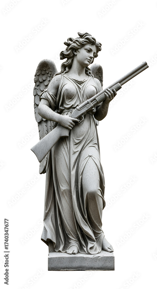 Obraz premium angel statue holding gun isolated background