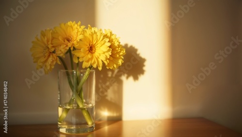Wallpaper Mural Yellow Flowers Glass Vase Sunlight Shadow Home Decor Torontodigital.ca