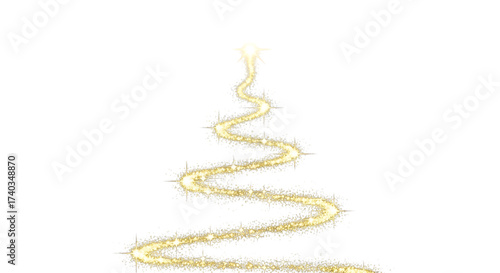 Sparkling gold christmas tree shape on transparent background, perfect for adding a touch of magic to your holiday designs isolated on transparent background