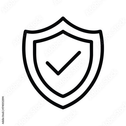 A simple black outline icon of a shield with a checkmark symbol inside