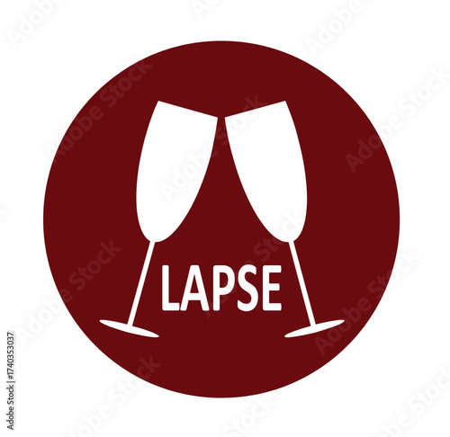 Minimalistic illustration with two wine glasses and the word "LAPSE". Concept of addiction, relapse, alcohol consumption, setback, and challenges in recovery process.