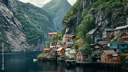 Wallpaper Mural Picturesque Village on the Fjord - A Norwegian Landscape Dream. Torontodigital.ca