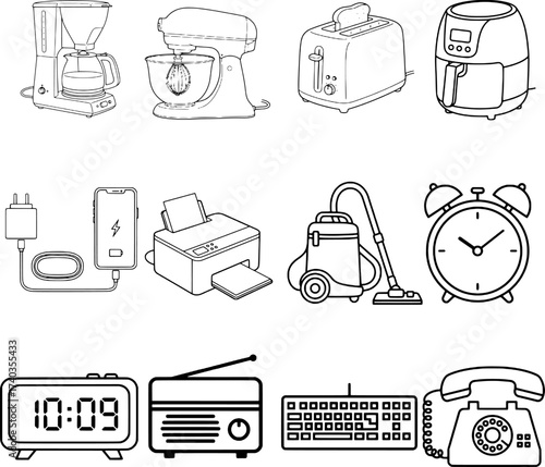 Small Kitchen Appliances and Home Electronics Line Icons Set