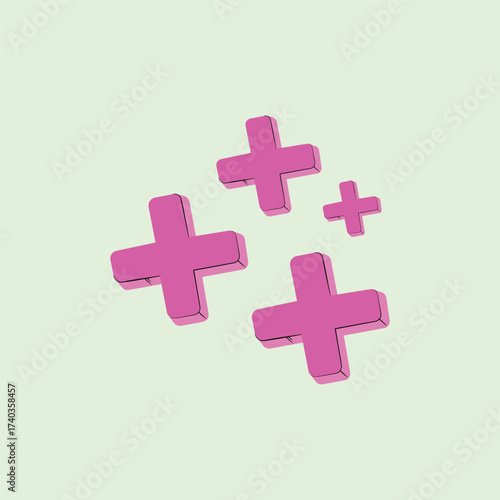 3D pink plus sign illustration on light green background, looks modern and minimalist, suitable for icons, health symbols, technology designs and digital graphics.
