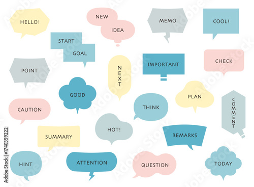 ふきだし　バリエーション　セット　複数　あしらい　枠　イラスト　ベクター　　アイコン　素材　背景